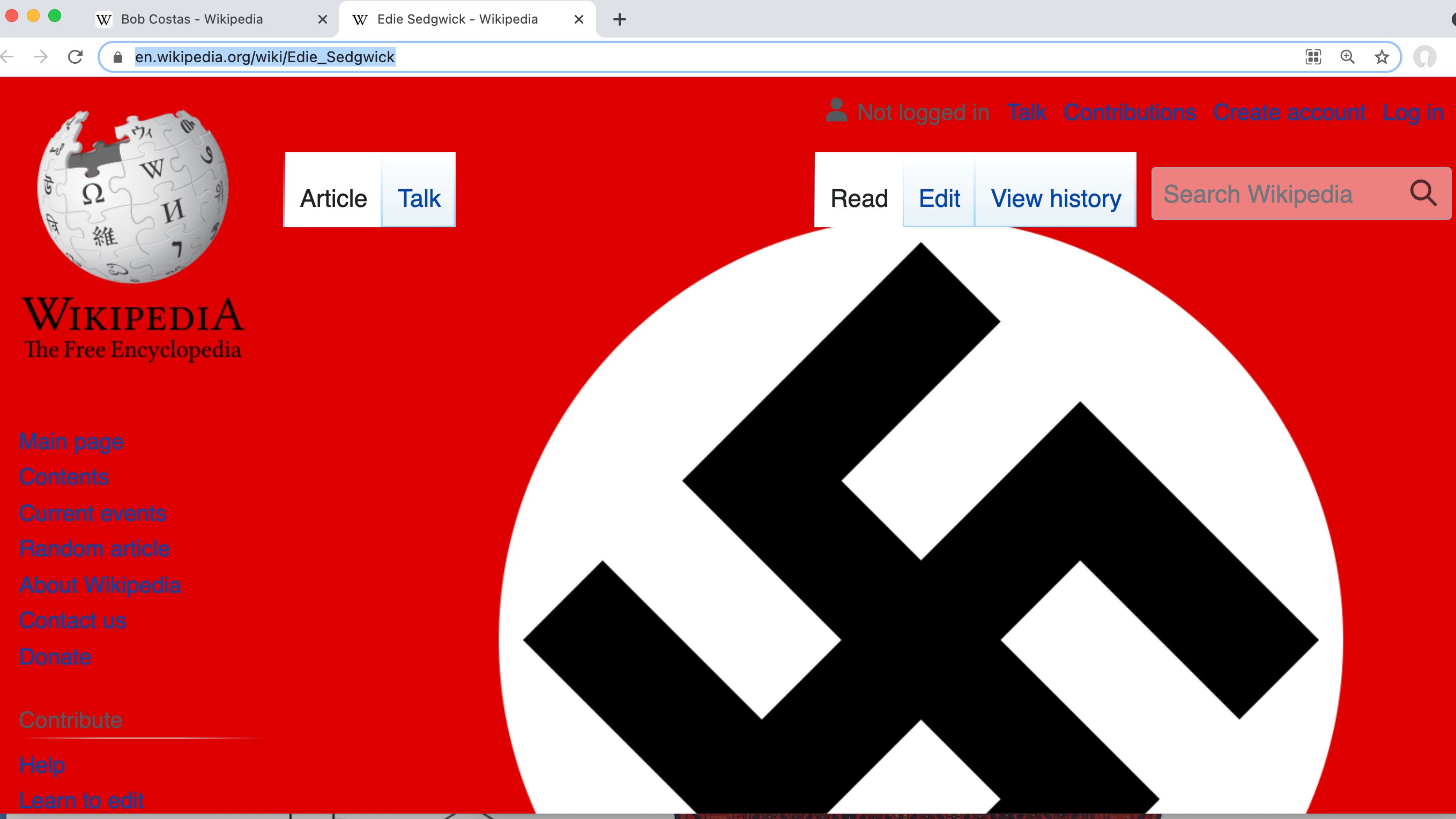 Migliaia di pagine di Wikipedia sono state riempite di svastiche
